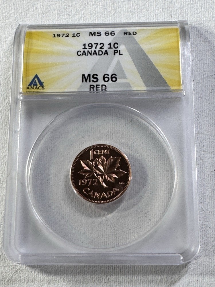 1972 Canada 1 Cent Proof Like Graded MS 66 RD by ANACS