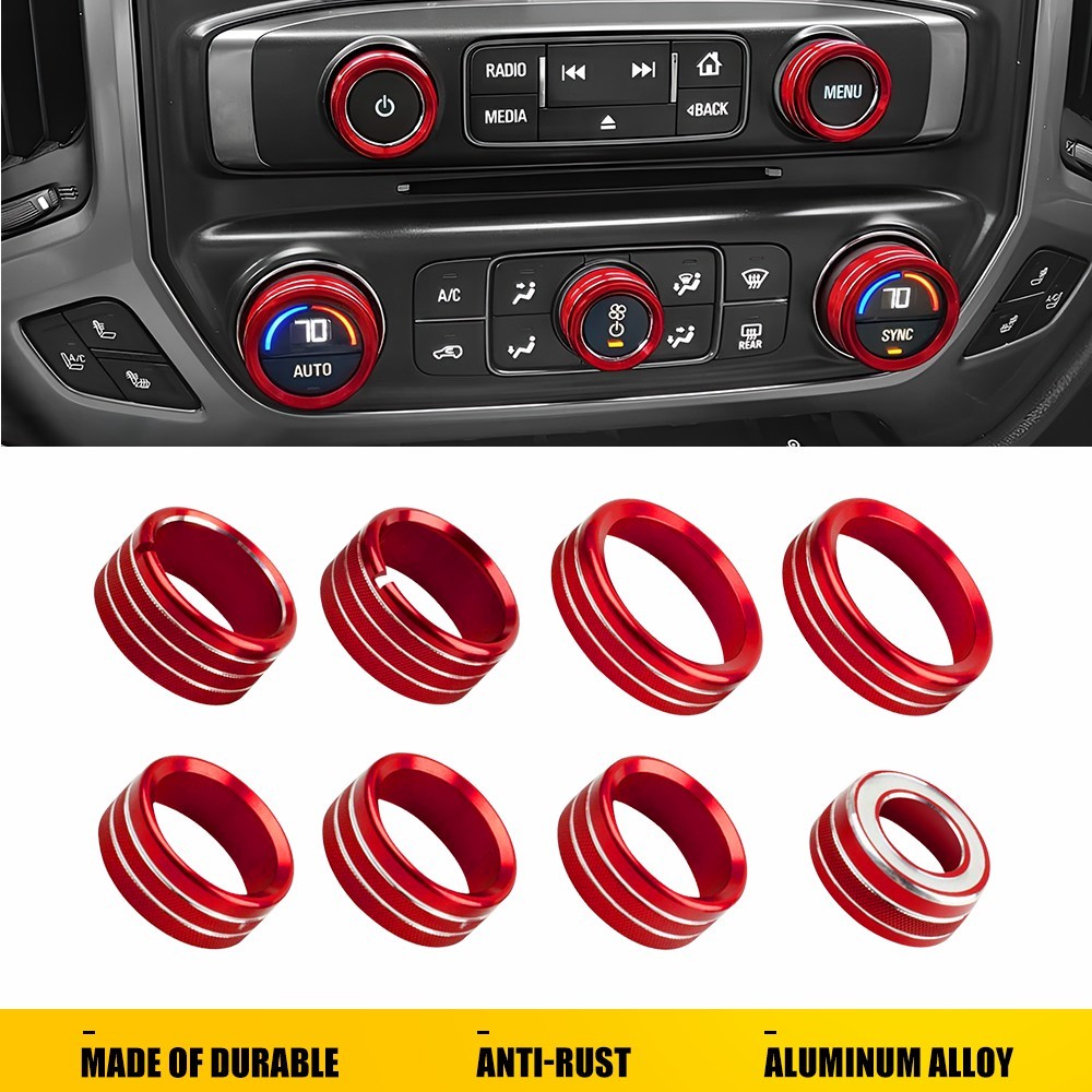 8pcs Center Control Switch Button Knob Ring Trim For 2014-2018 Chevy Silverado V