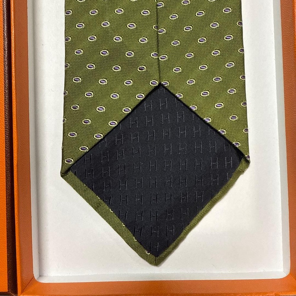 Hermes tie green dot silk jacquard