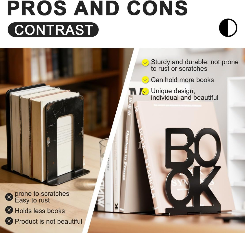 Book Ends,1 Pair Bookends Folding Book Ends Metal Bookend (1 Pair)