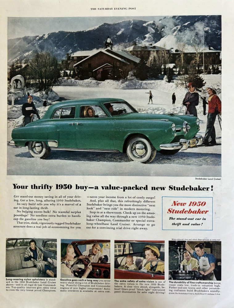 1950 Studebaker Automobile Ne Value Packed Thrift Value Green Vintage Print Ad