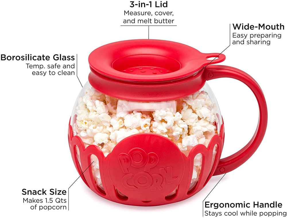 Ecolution Original Microwave Micro-Pop Popcorn Popper, Borosilicate Glass 1.5
