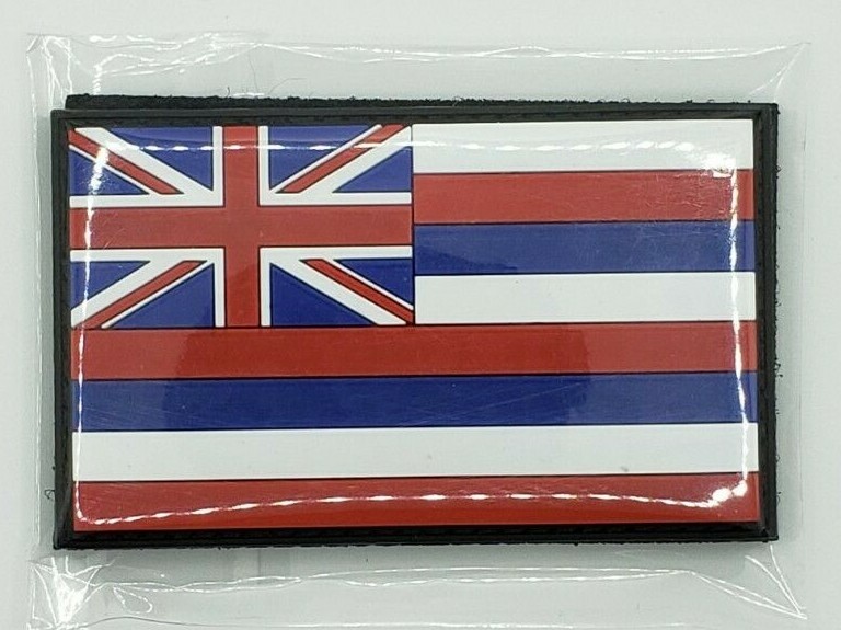 HAWAII State Flag Tactical Morale Patch PVC Hook Backed w/ Panel White Red Blue