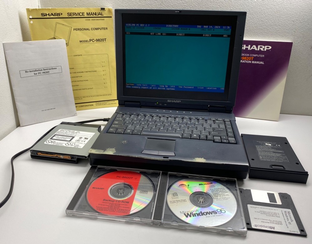 Vintage SHARP PC-9820T Personal Notebook Computer Retro Laptop CPU LOT Manuals
