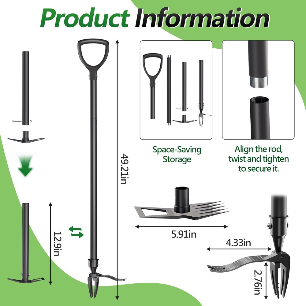 Weed Puller Tool, 2-in-1 Stand Up Heavy Duty Root Removal Tool with 4 Claw He...