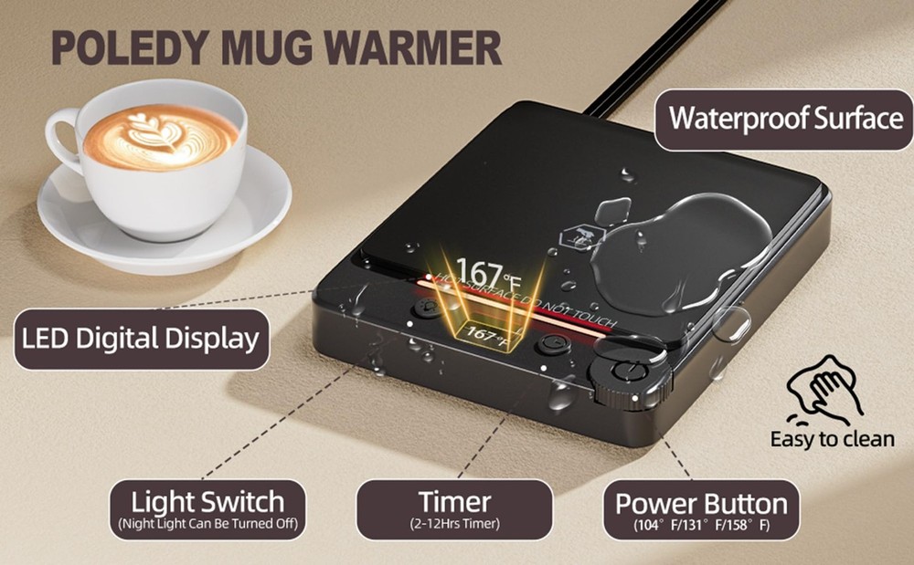 Fast Heating Coffee Mug Warmer,POLEDY Auto Shut Off Cup Warmer, Black