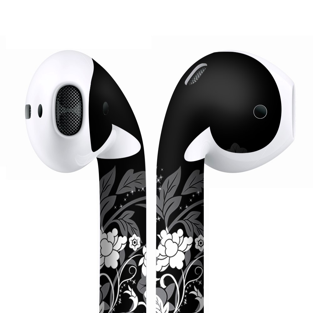 Skins Wraps compatible for Apple Airpods Black Floral Pattern