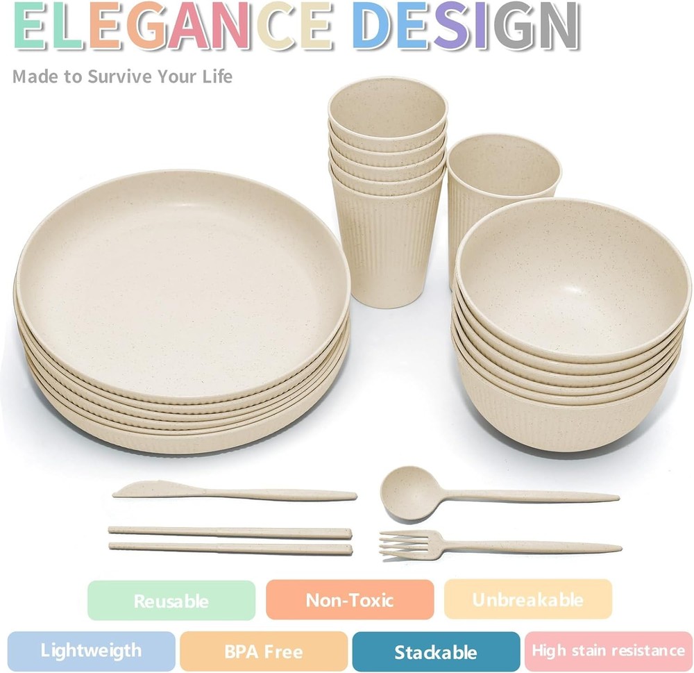 Wheat Straw Dinnerware Sets -DAPIPIK 42 Piece Unbreakable Dinnerware Sets for 6,