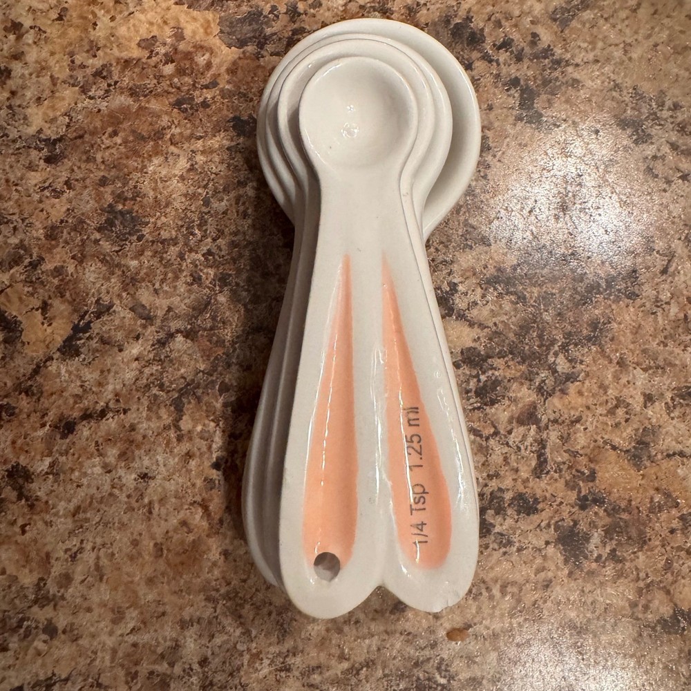 Cute Ceramic Bunny Rabbit Measuring Spoons Set Kitchen Baking Tool Easter Spring