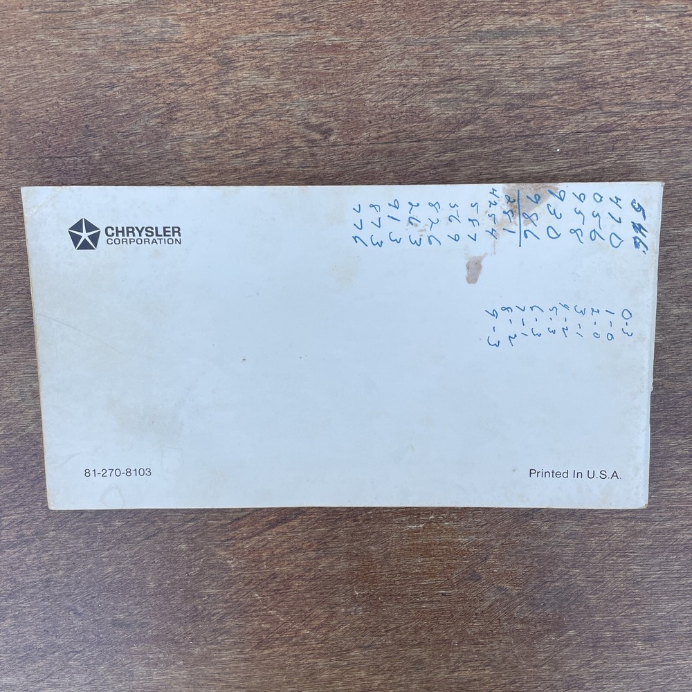 Vintage 1978 Chrysler Operating Instructions Owner’s Manual