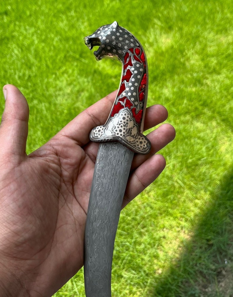 Chisel Dagger, Hand Mesh Cuttting Silver WireWork Dagger , Damascus steel