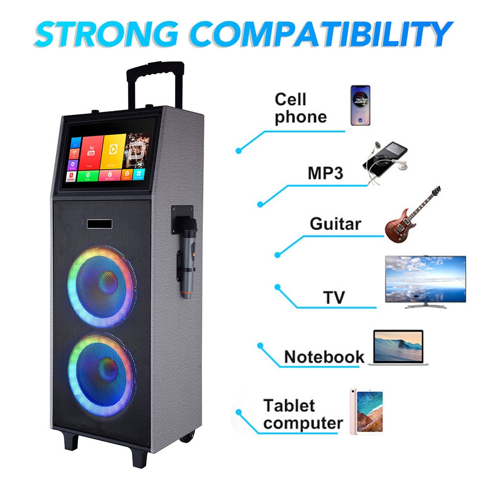 Professional Karaoke Machine Bluetooth Speaker Lyrics Display Screen WirelessMic