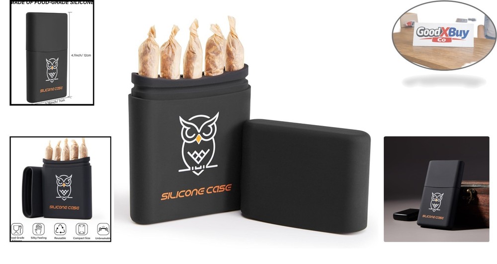 Black Silicone King Size Pre-Roll Cone Holder Case 5-Cone Storage Box Reusabl...