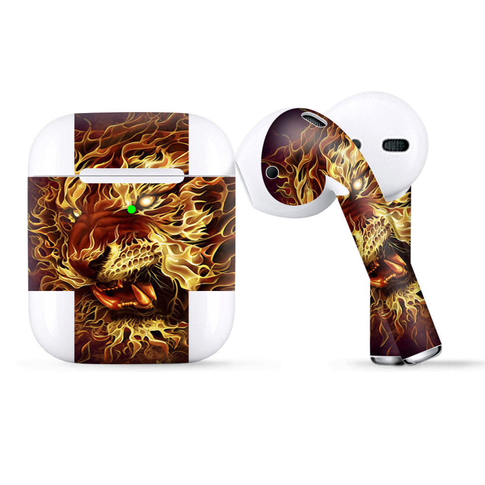 Skins Wraps compatible for Apple Airpods Tiger on Fire