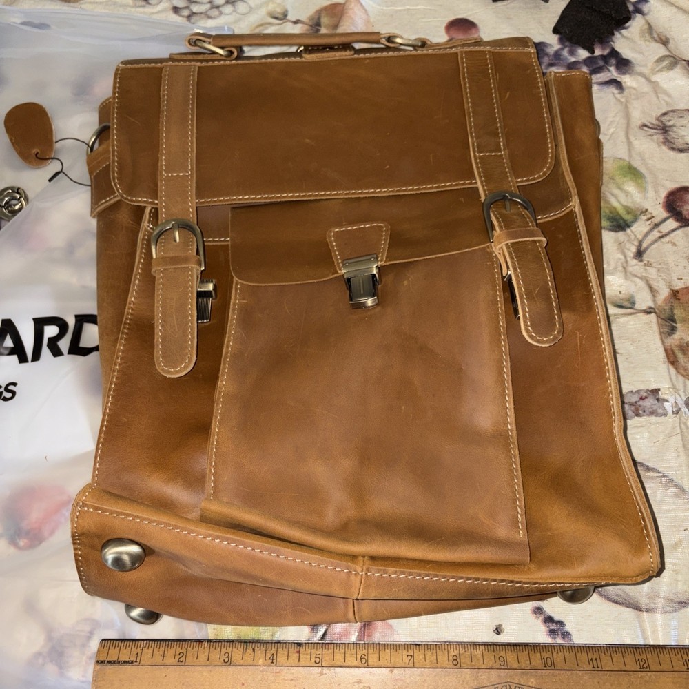 Paul Richard Leather Backpack  W/ Strap And Inside Pockets