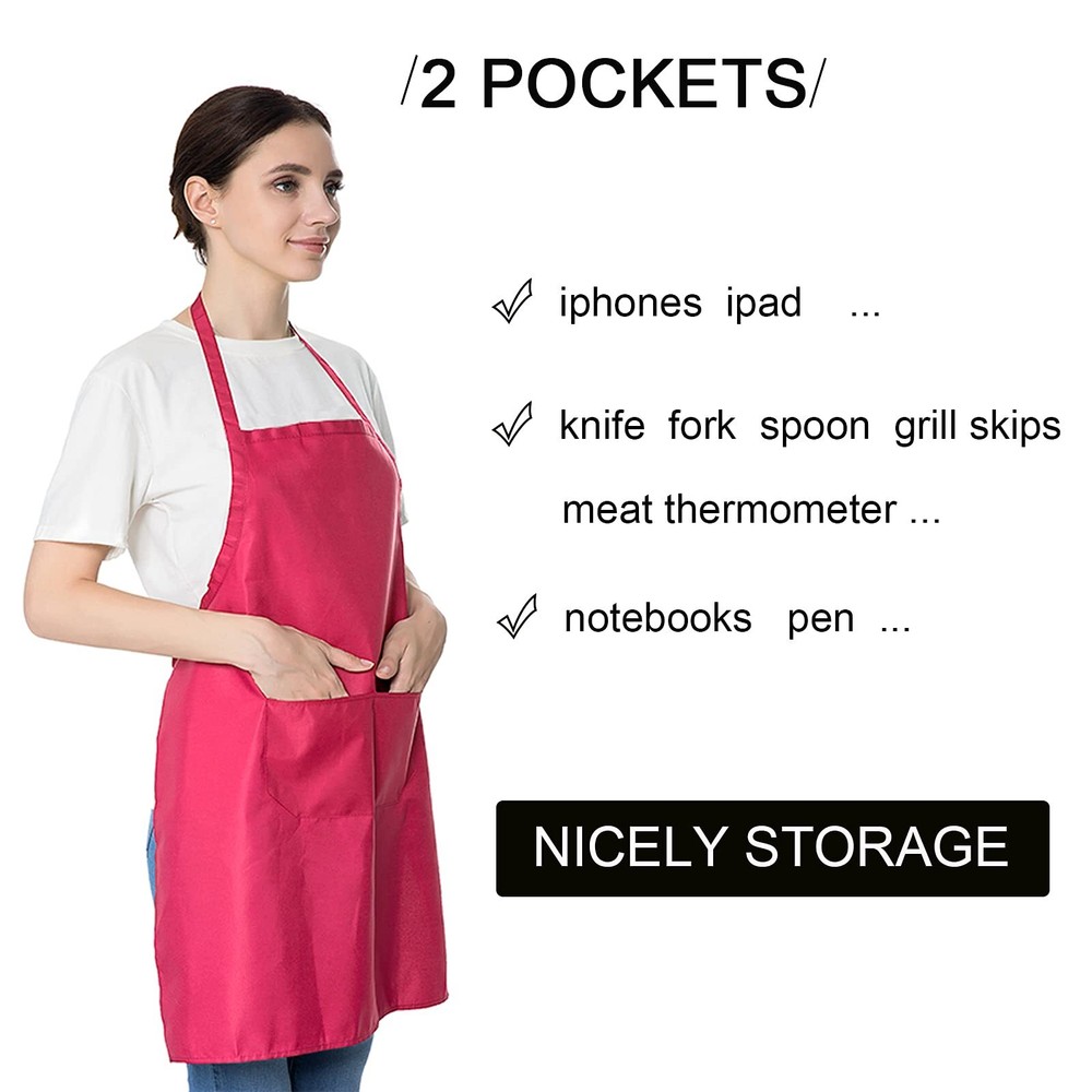 6 PCS Plain Bib Aprons for Women Men BulkMulticolor Apron with 2 Pockets for ...