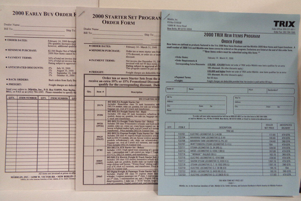 2000 MARKLIN 20TH ANNIVERSARY DEALER PACKET SET