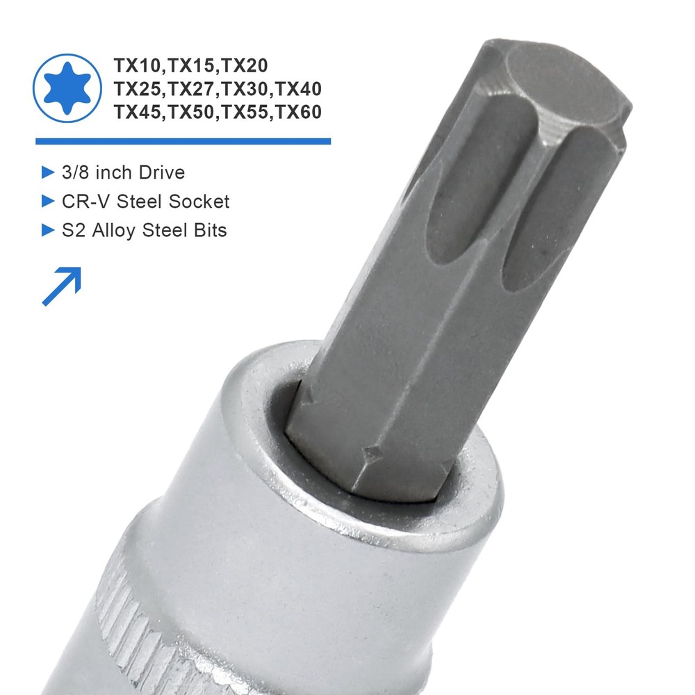 34 Pcs Torx Socket Set and Female E-Torx Star Socket Set,Include 12PCS E4-E20...