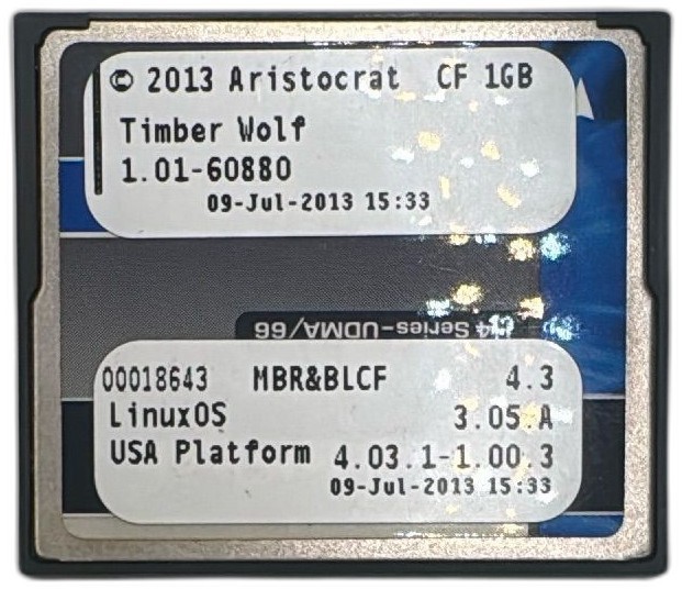 Aristocrat Timber Wolf 1GB CompactFlash Card 2013 LinuxOS Platform USA