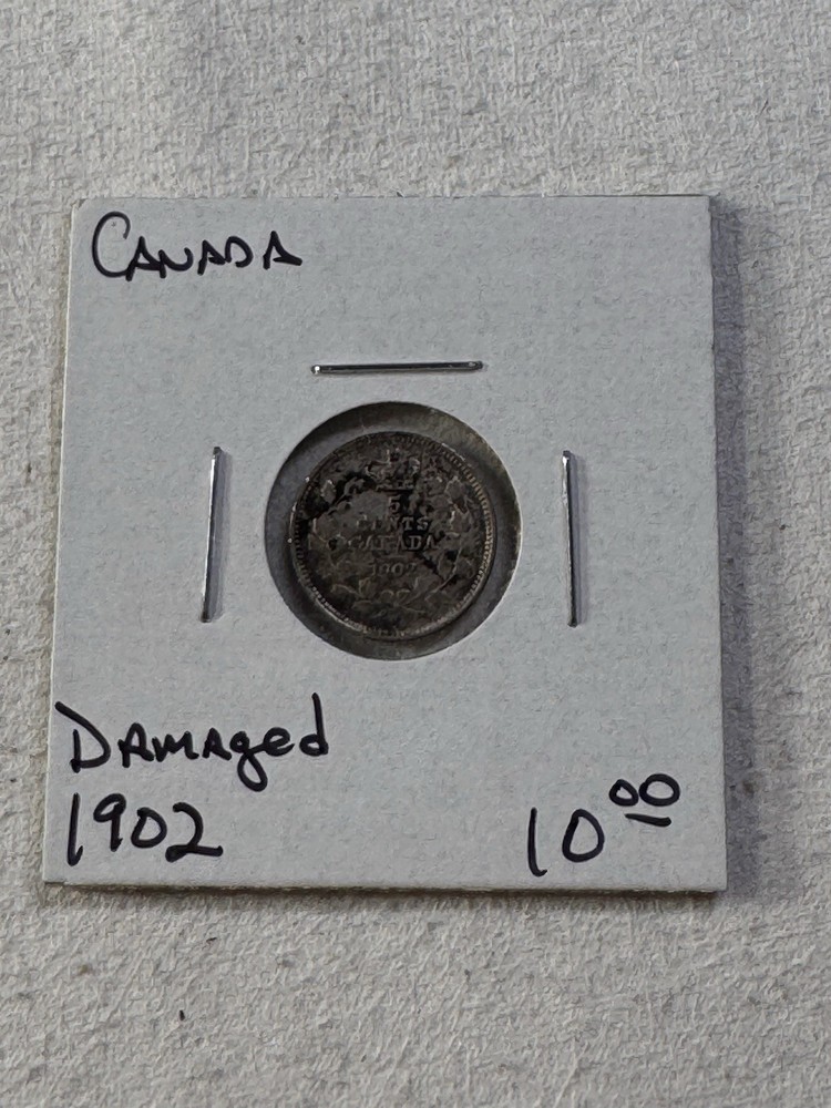 1902 Canada 5 Cents Small Silver Coin Damaged
