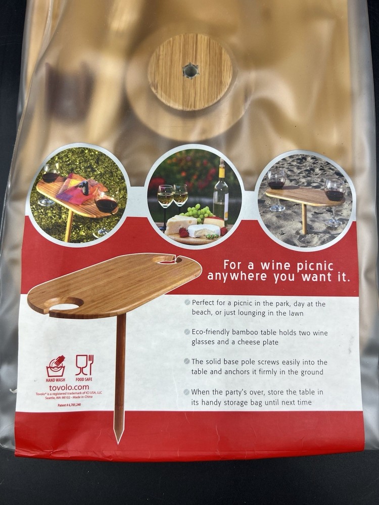 Tovolo Bamboo 2 Wine Collapsible Table w/Ground Stake