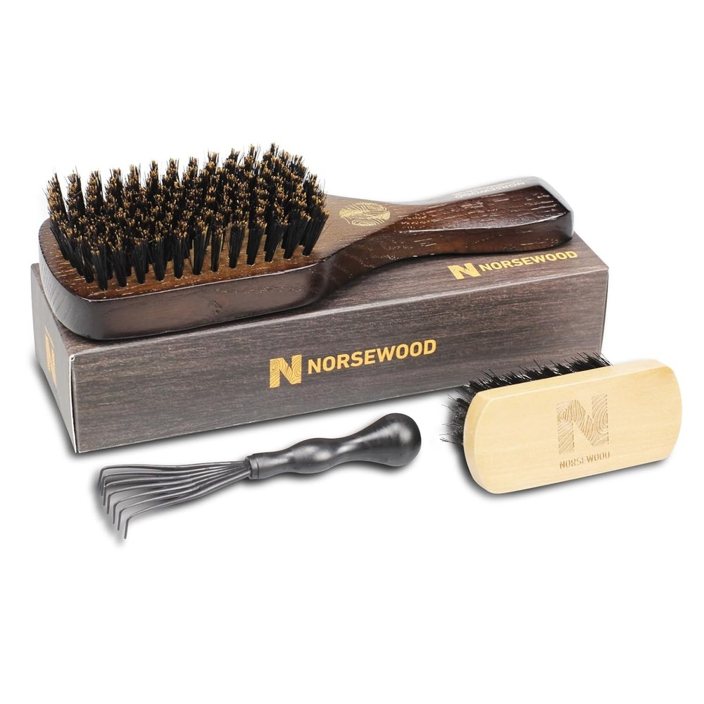 Boar Bristle Brush for Shine and Texture - Stiff Bristles Medium brown