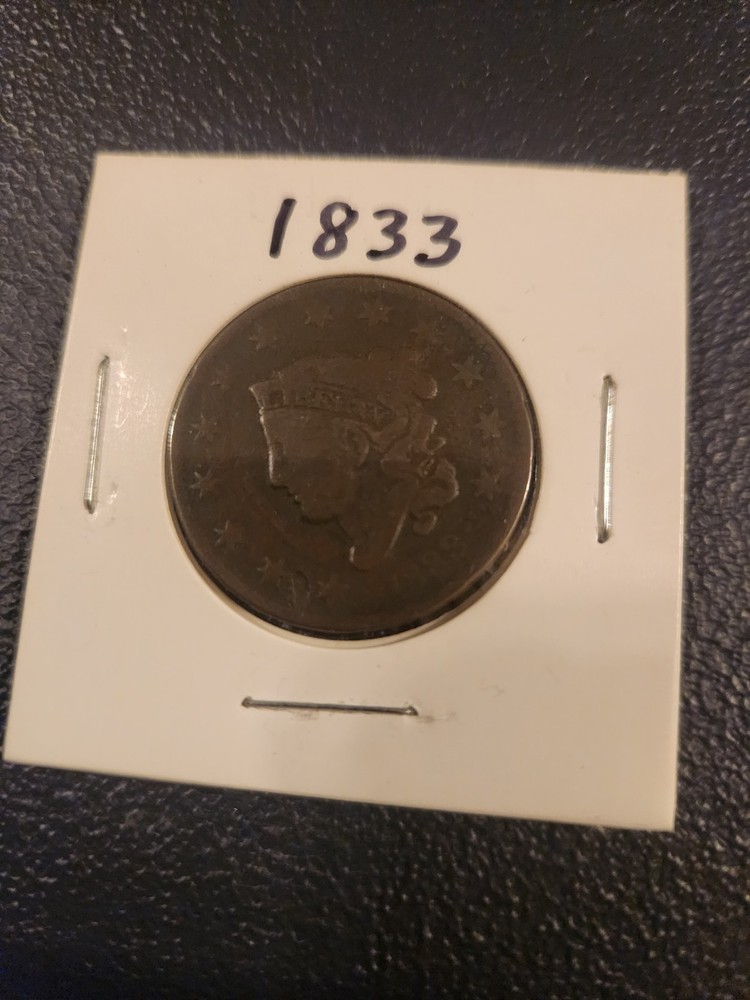 1833 Matron Coronet Head Large Cent 1c Penny Coin