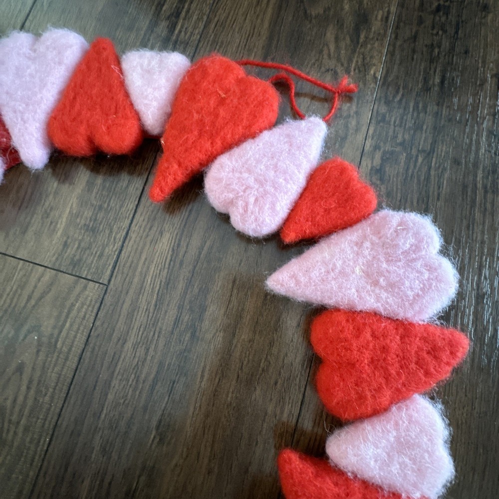 Valentines Wool Felt Hearts Wreath 16” Diameter