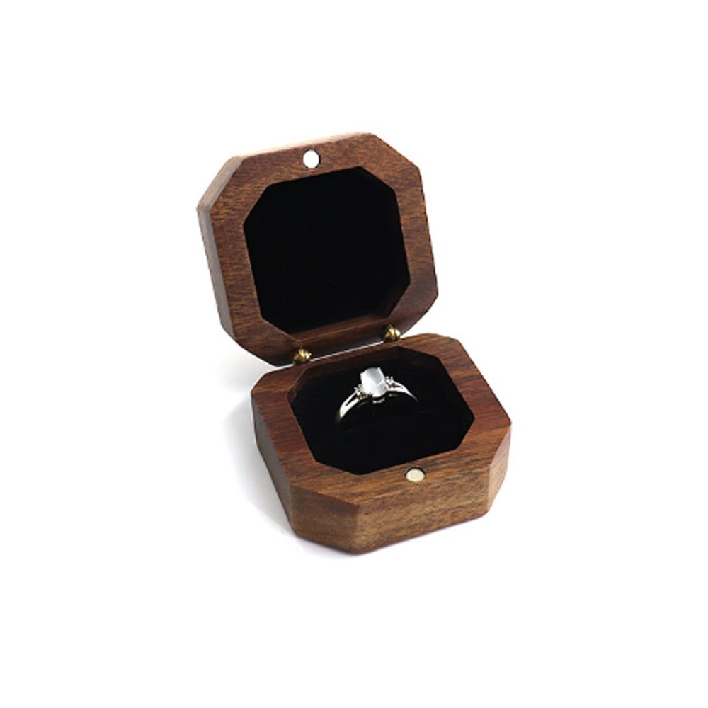 Tighall Black Walnut Wood Portable Proposal Ring Box, Octagonal Box