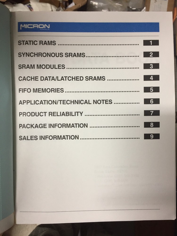 Data Book = Micron MOS SRAM Memory Military MOS Semiconductor 1991/1992 =