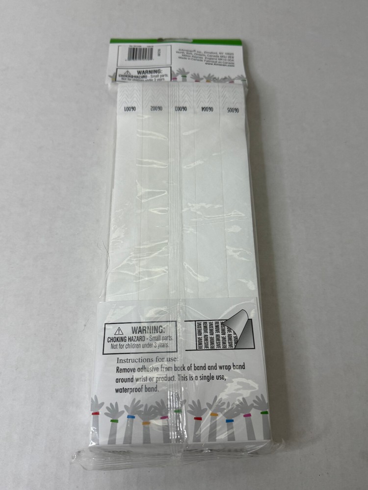 Amscan White Wristbands Sequentially Numbered Water Resistant 500 Count