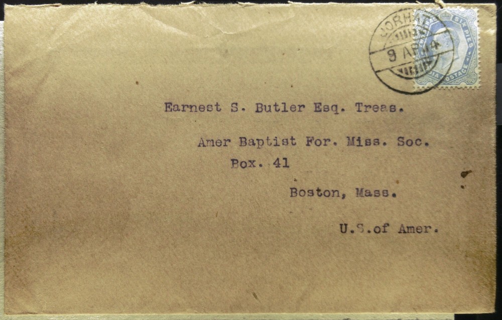 India #64 (2a6p) on 1914 envelope to Boston