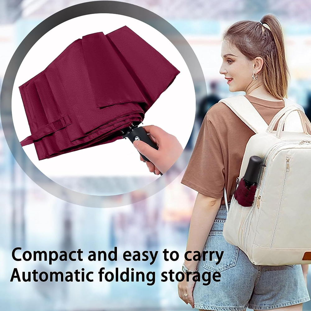 SIEPASA Windproof Travel Compact Umbrella-Automatic Small Size, Wine Red