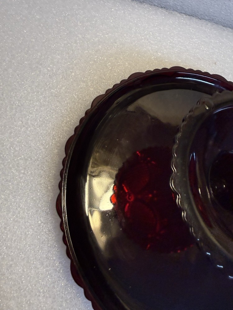 Vintage Avon 1876 Cape Cod Ruby Red Glass Pedestal Cake Stand EUC
