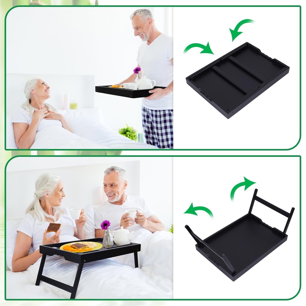 Bed Tray Table with Folding Legs, /Holder, Foldable Breakfast Table, Laptop D...
