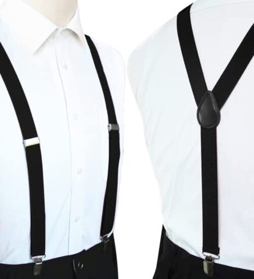 Solid Color Mens Suspender with 3 Strong Clips Adjustable Braces Black