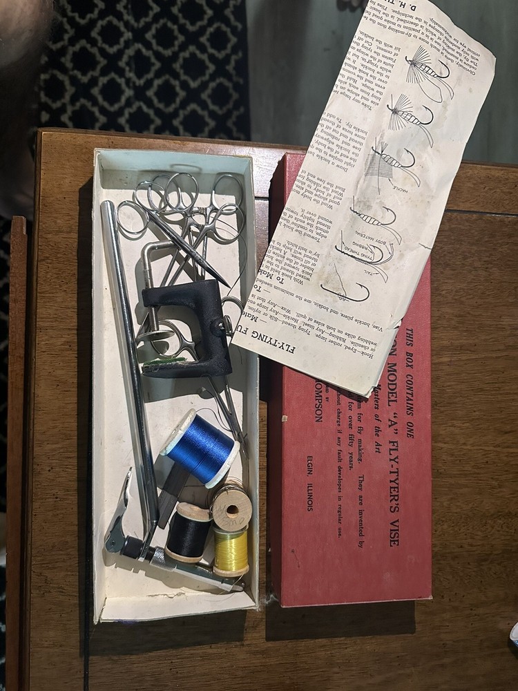 Original Thompson Model “A” Fly-Tyer’s Vise With Extra Tools. Fly Tying