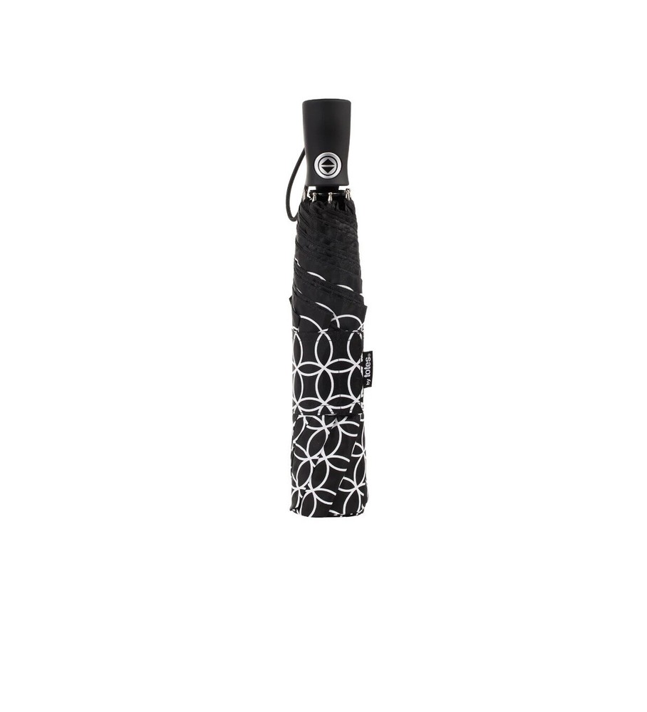Totes Auto Open Close Embroidered Black White Umbrella NWT