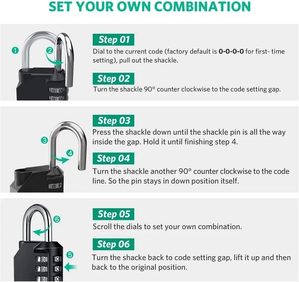 Combo Lock for Lockers, 4 Digit Combination Padlock, 2 Pack Pad Locks with Code