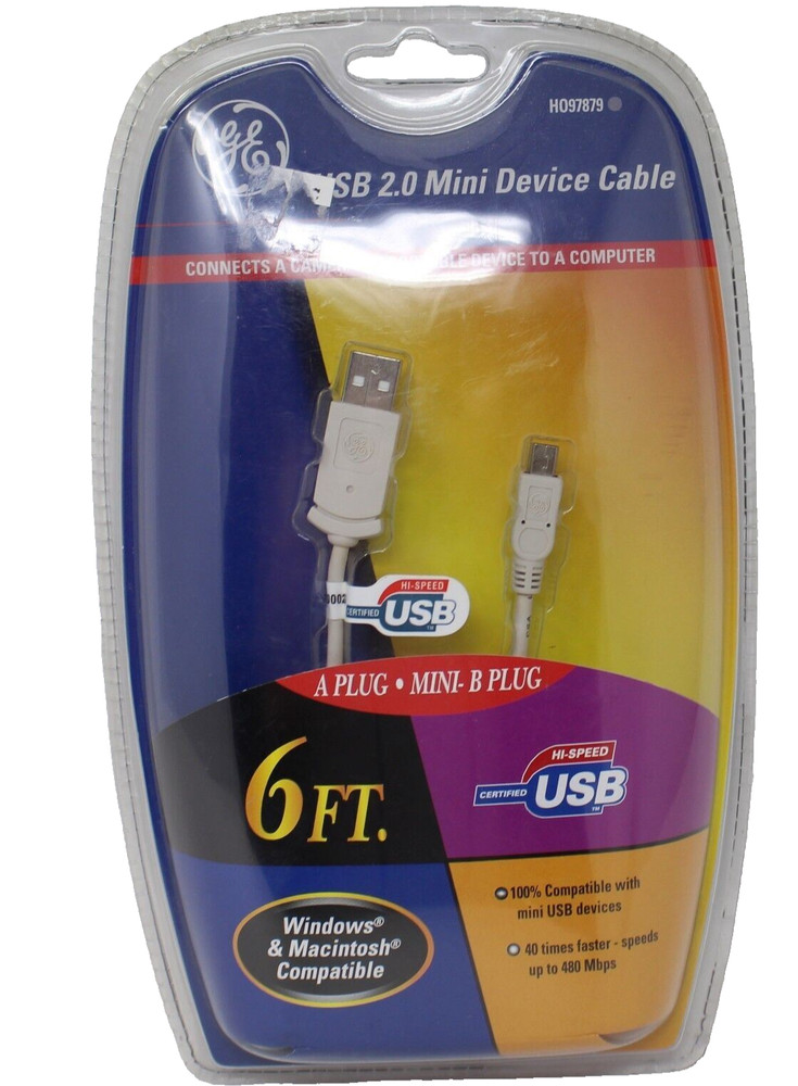 GE USB 2.0 Mini Device Cable 6FT. A Plug - Mini-B Plug