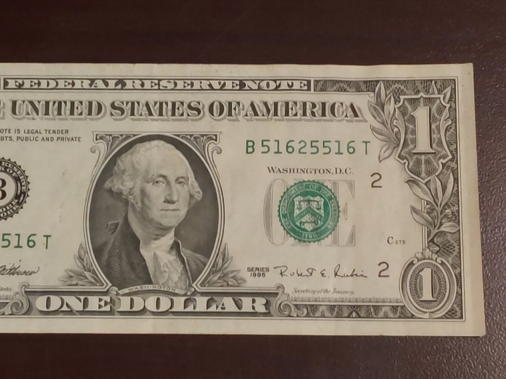 1995 $1 Bill Uncirculated - Partial Offset Printing Error! UNC