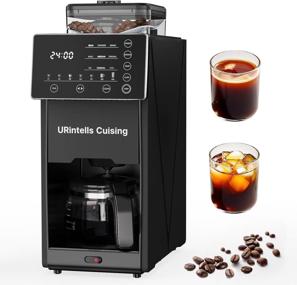Coffee Maker with Grinder, Programmable Hot and Cold Coffee Maker with 22 oz