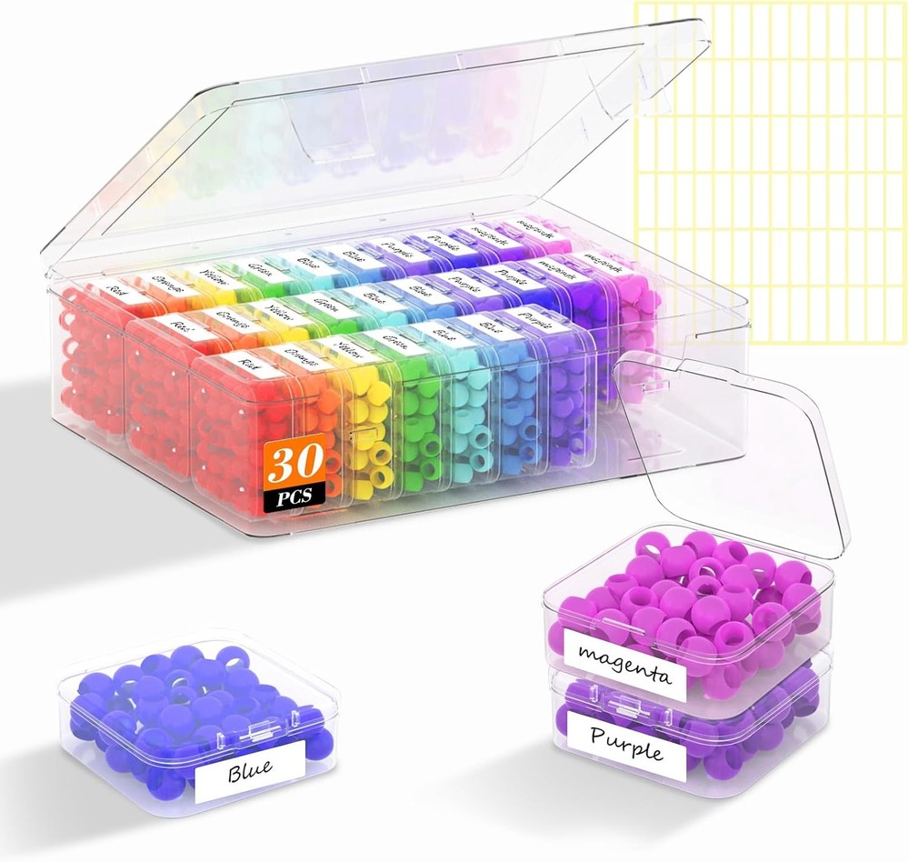 Bead Organizer Box, 30 Pcs Clear Plastic Storage Containers Features Hinged Lid