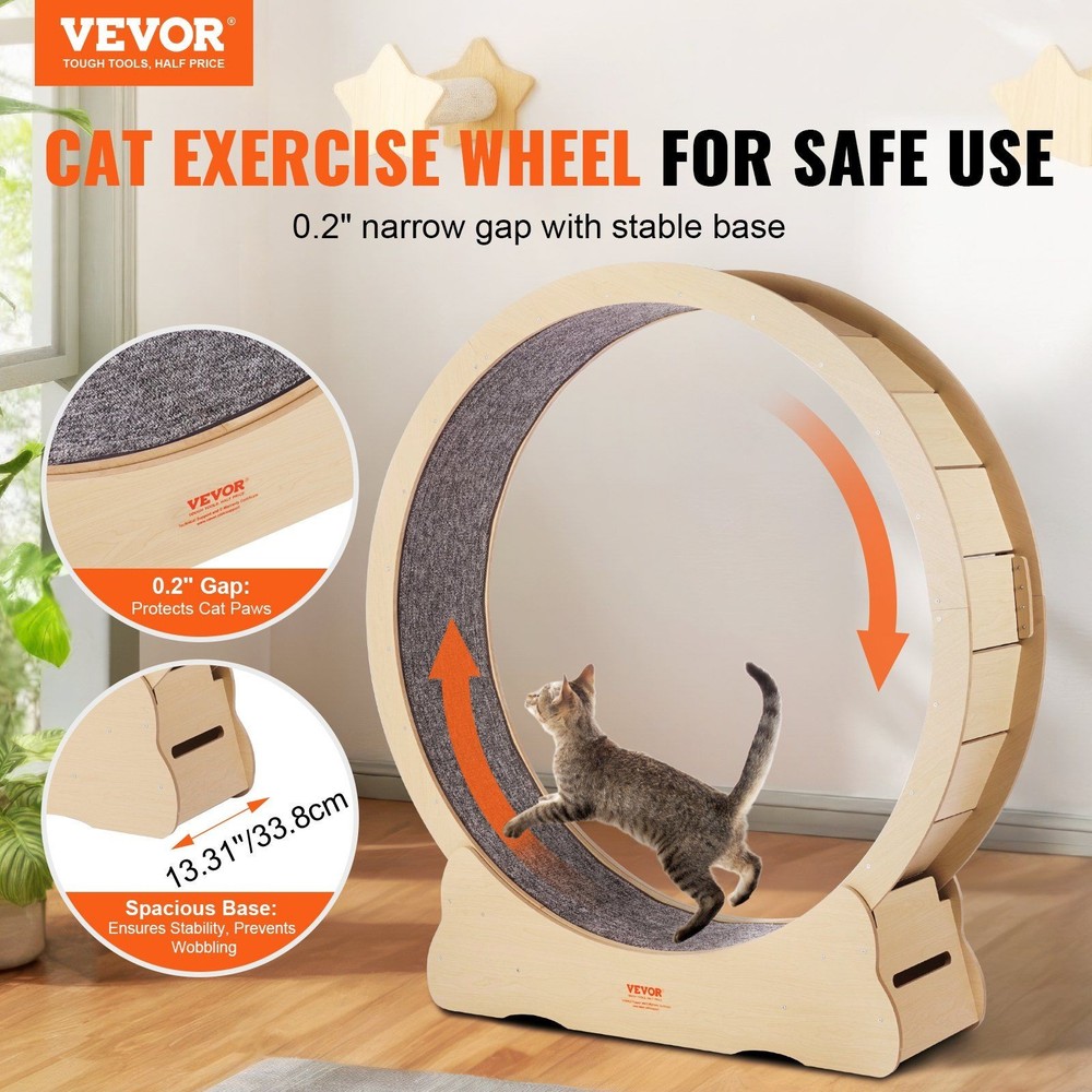 Durable 52in Cat Running Wheel Solid Wood Frame 30lb Max Minimalist Design