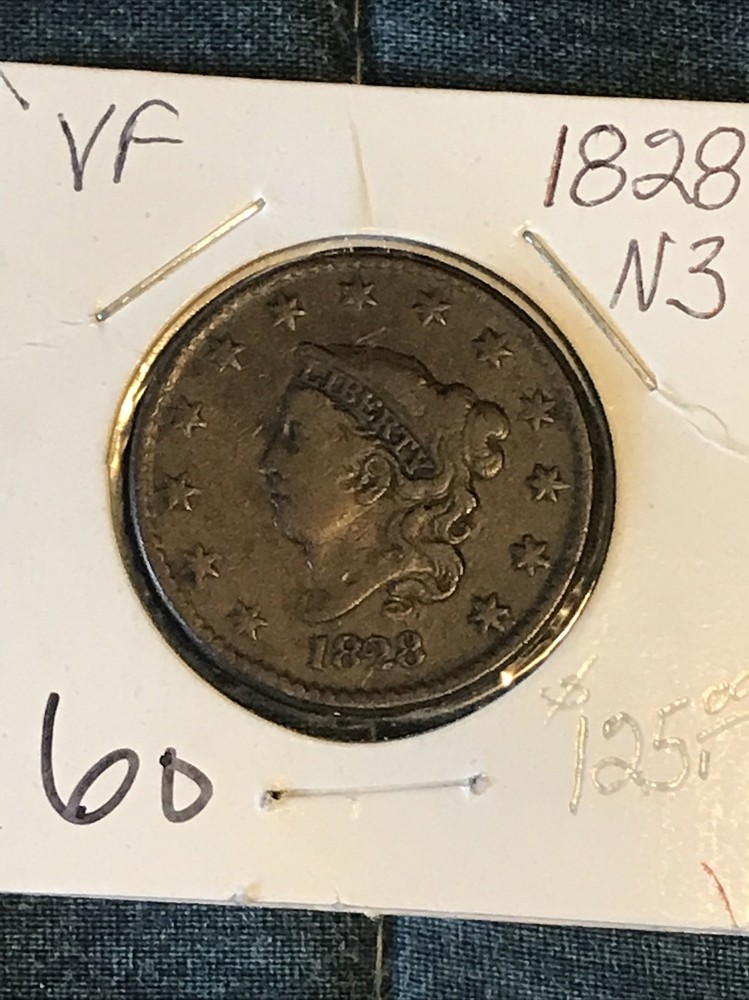 1828 Coronet Head 1C N-3 US Copper Large Cent