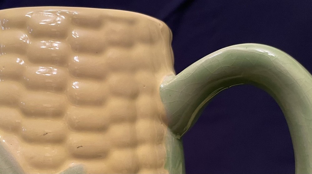 Corn Cob Ear Pitcher & Matching Mugs, Ceramic Pottery. Preowned Good Condition