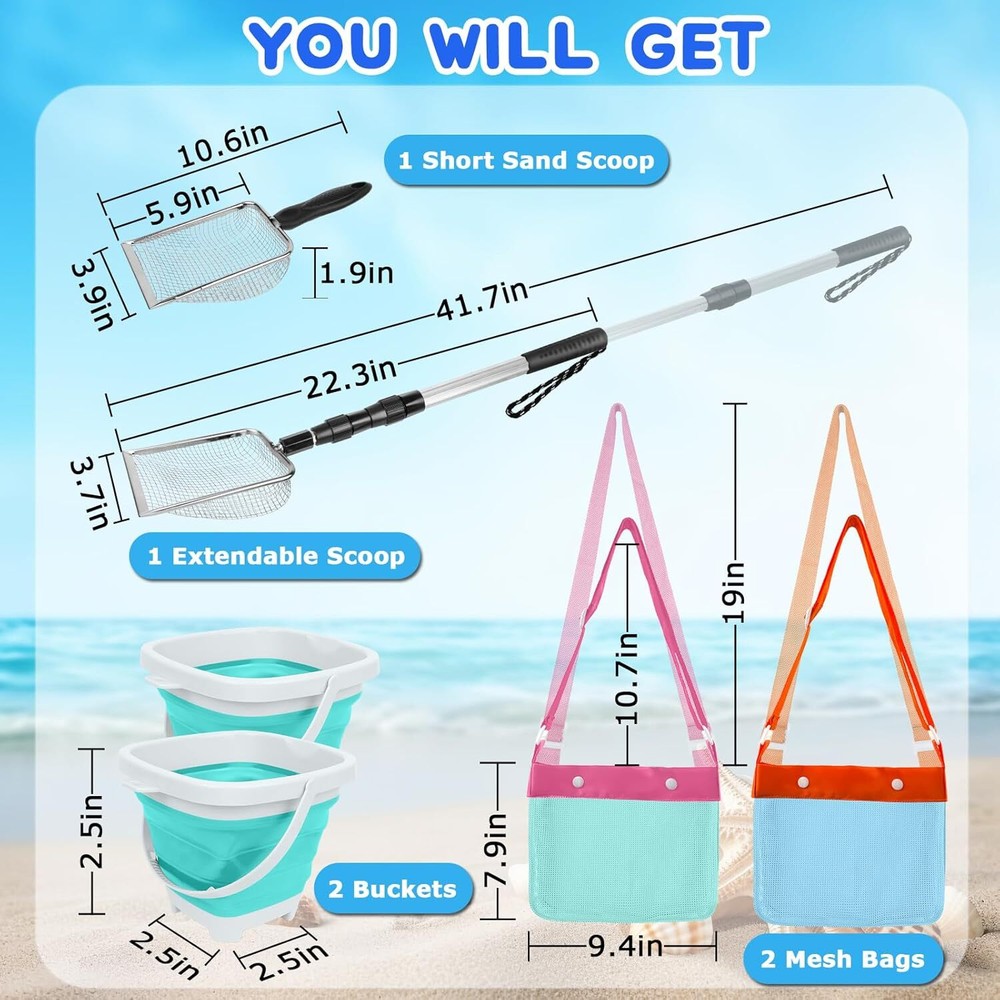 6 Pack Shelling Tools - Seashell Bag, Shark Tooth Sifter Shovel Sand Scoop