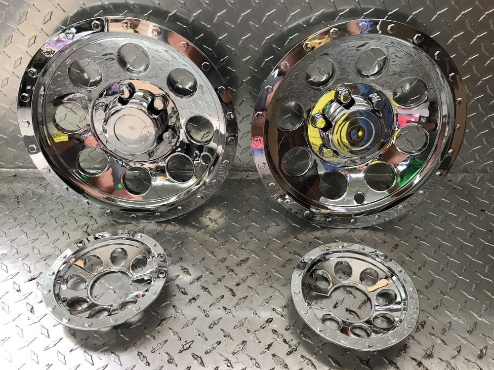 (2) 12" + (2) 6" Chrome Mower Wheel Hub Cap Rim Covers SHARP!! Phoenix USA