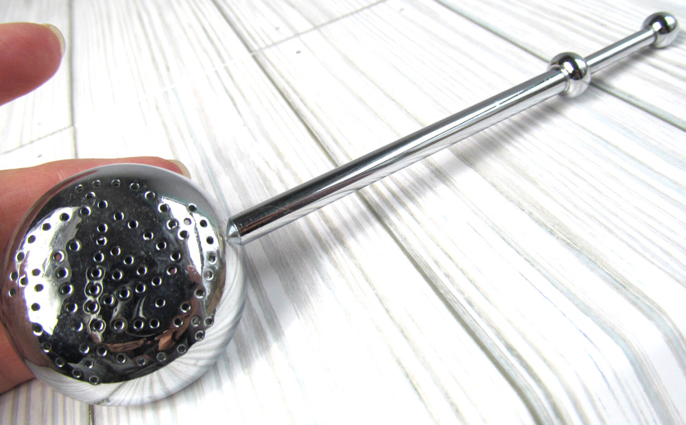 Tea Infuser Long Handle Slide Open Silver Color Strainer Vintage 7" Long S5