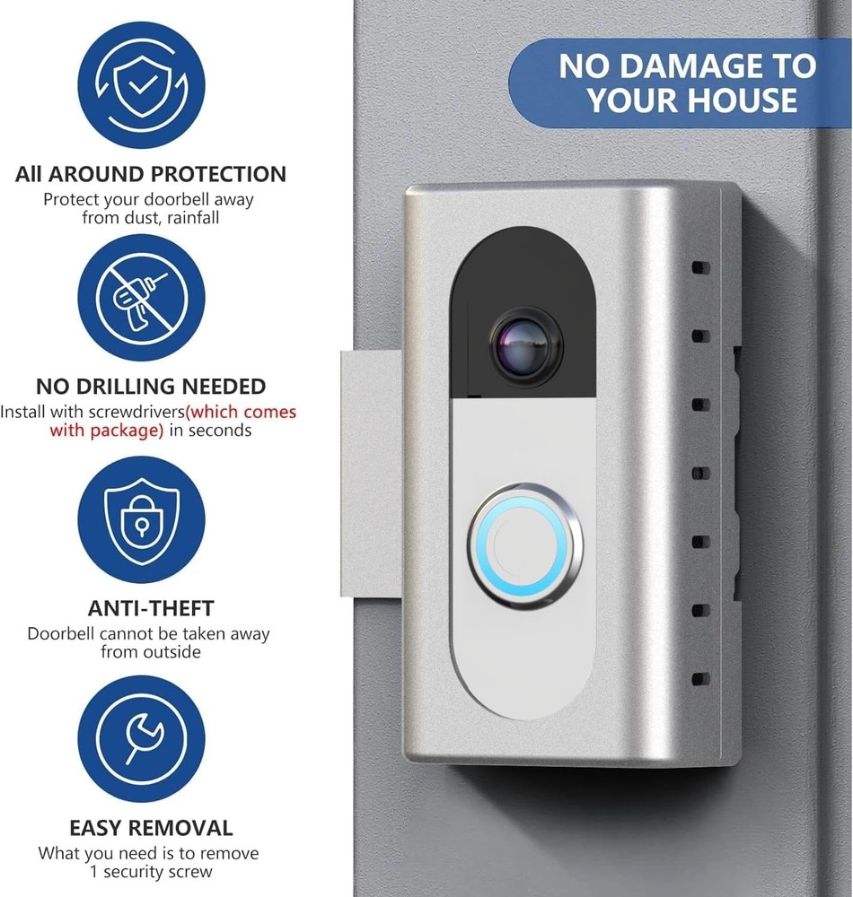 Secure Silver Video Doorbell Mount: Adjustable Bracket for Ultimate Protection